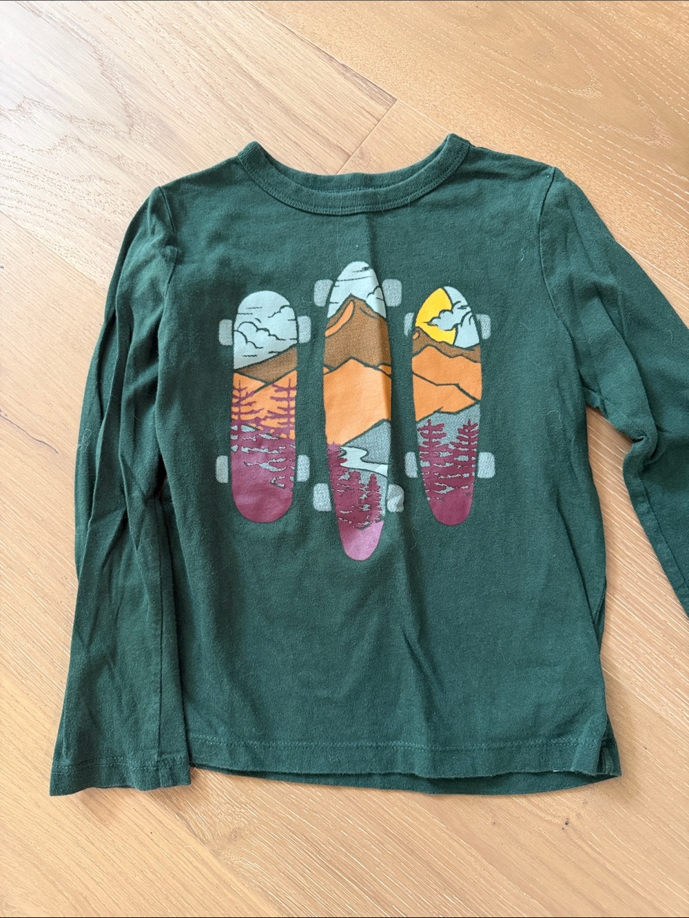GAP Forest Green Long-Sleeve Tee with Mountain Skateboard Graphic